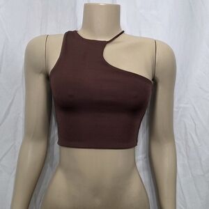 Bershka Asymmetrical Chocolate Crop Top